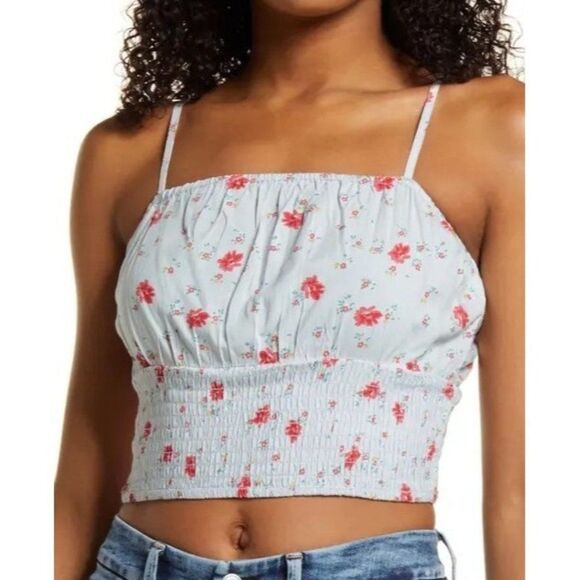 Billabong After Hours Blue Floral Smocked Waist Camisole Sz M 10 Stretch  NEW - Picture 3 of 10